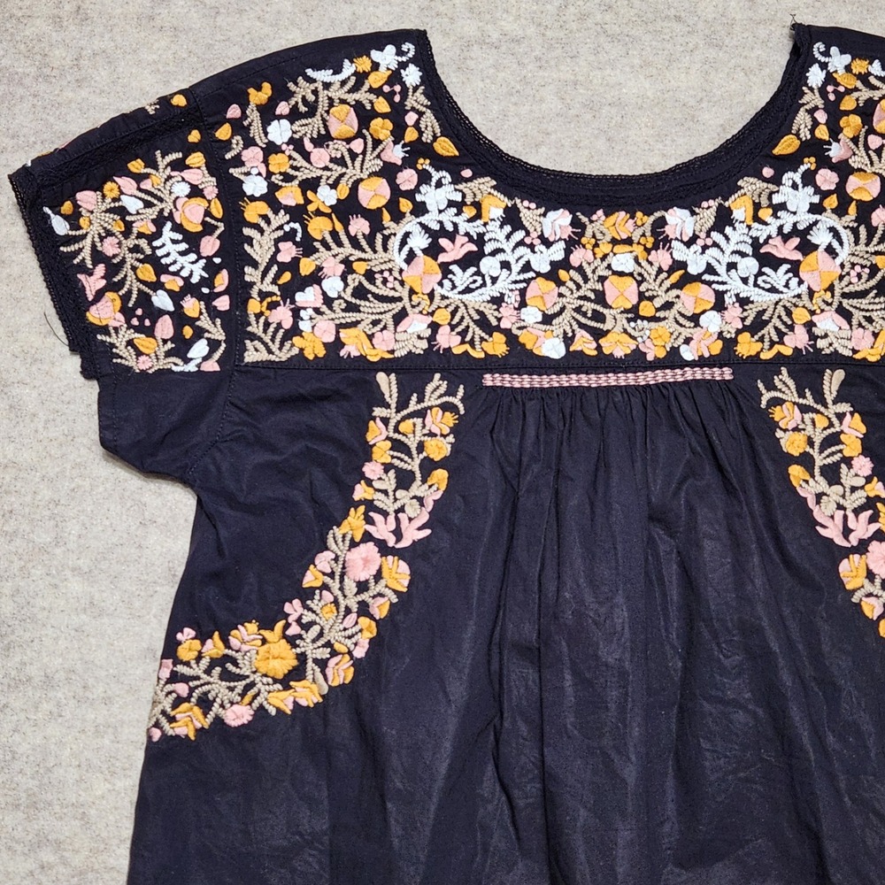 Madewell Black Embroidered Short Sleeve Boho Tunic‎ Top Women's XS - Picture 3 of 7